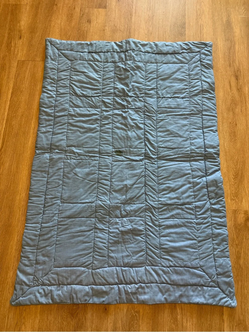Vintage 1970’s Handmade & Hand Painted  Patchwork Quilt in Cream, Green, & Blue